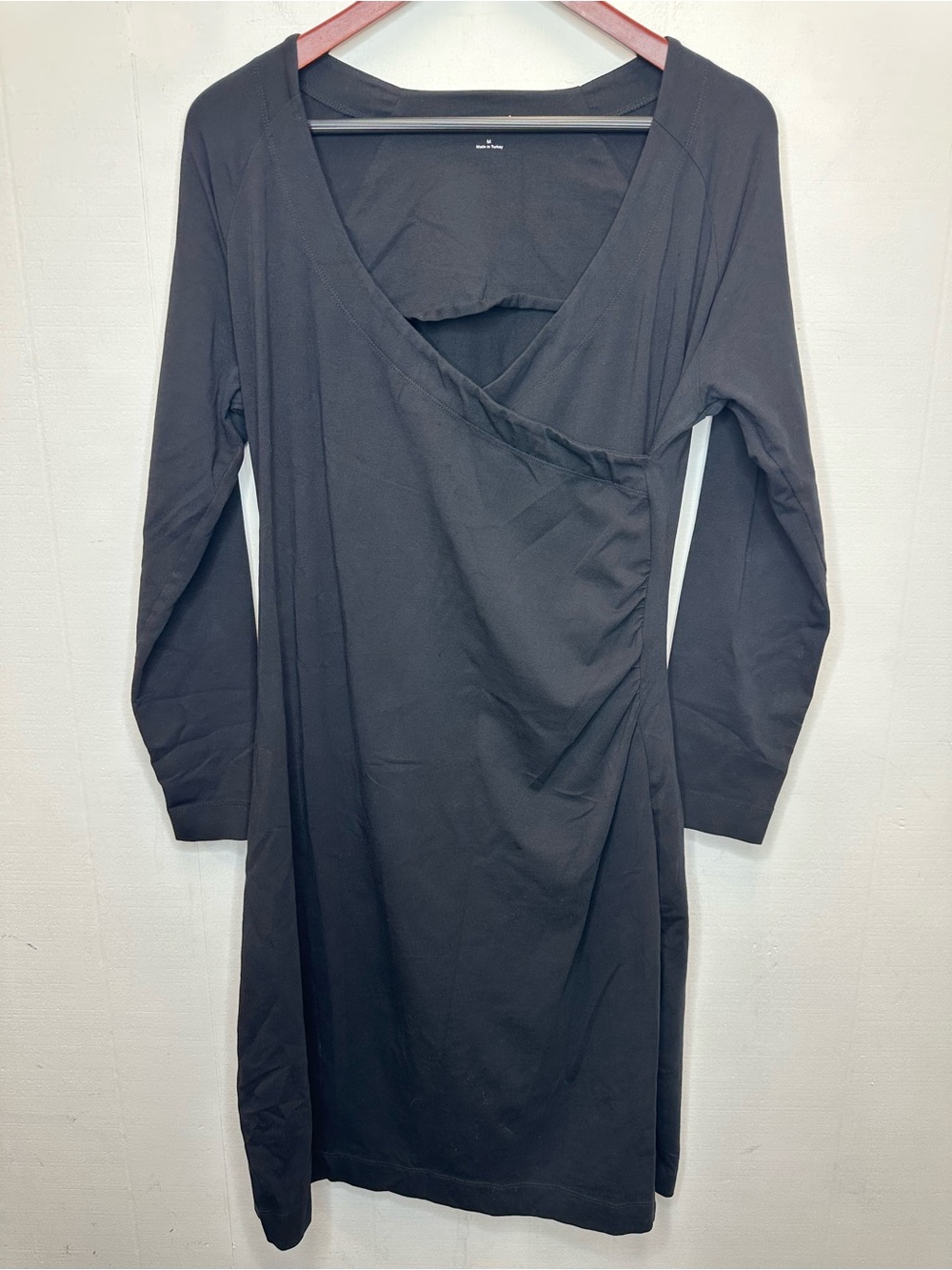 Soft Surroundings Medium Solid Black Long Sleeve Faux Wrap Dress